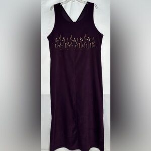 Amanda Smith Plum Maxi Dress Whimsigoth  Grunge 90s Boho Floral Embroidered Sz L